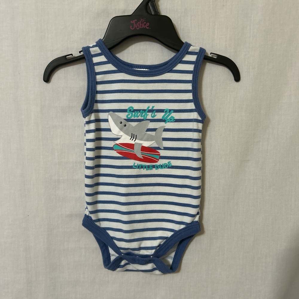 Surf Shark Striped Bodysuit - Blue and White
